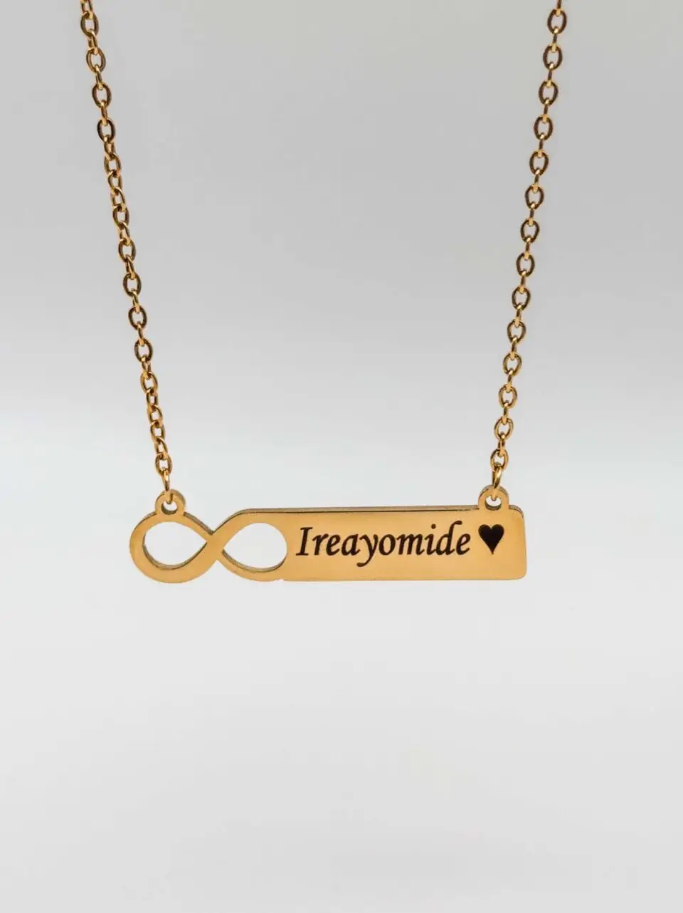 Engraved infinity bar necklace