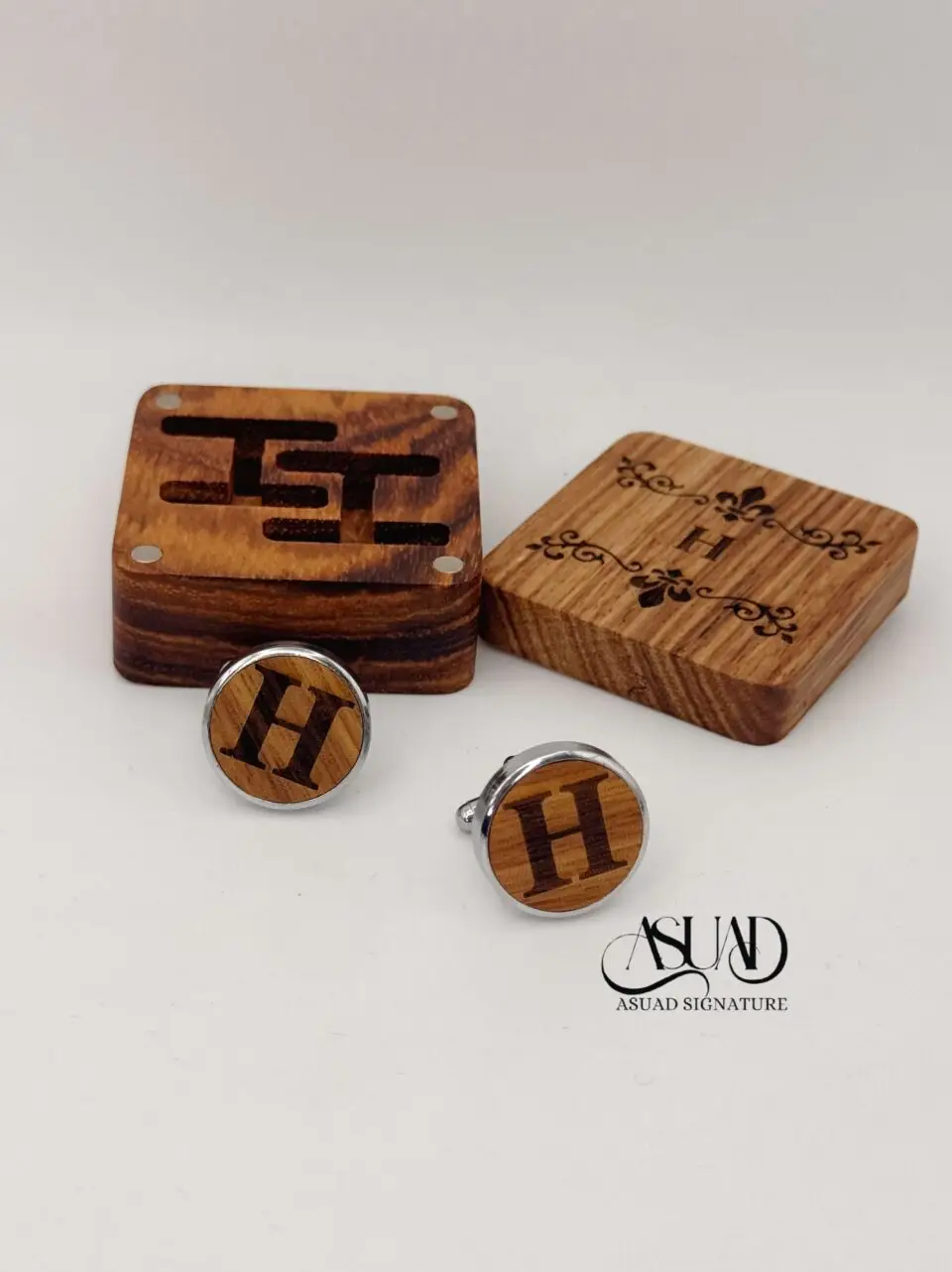 Engraved wooden cufflinks
